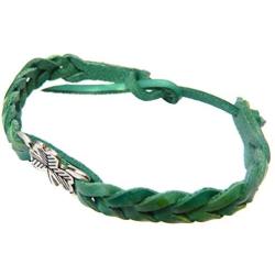 Valentines Day Gift Shamrock Friendship Bracelet Braided Faux Leather Green