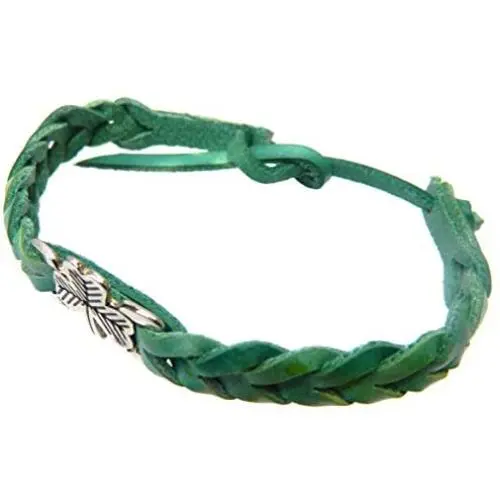 Valentines Day Gift Shamrock Friendship Bracelet Braided Faux Leather Green