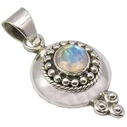SilverStarJewel 925 Solid Silver Rainbow Moonstone Necklace Pendant 1.4'' New Jewelry