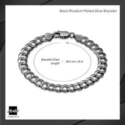 Amberta Plated on 925 Sterling Silver Bracelet - Various Styles - 8 mm Thick - Flat Cuban Curb Chain for Men - Length 8 Inch