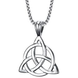 MPRAINBOW 316L Stainless Steel Irish Celtic Knot Trinity Necklace for Men Boy,Triquetra Trinity Triangle Pendant Necklace,Good Luck Vintage Irish Trinity Jewelry,24'' Box Chain