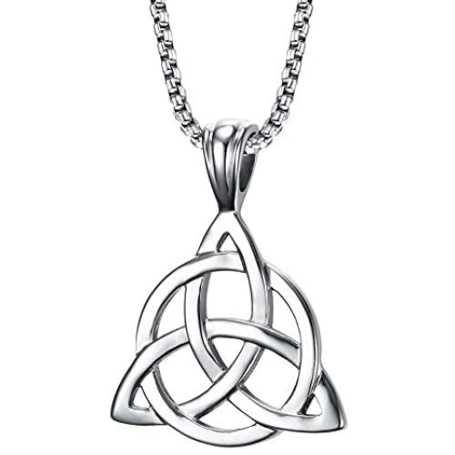MPRAINBOW 316L Stainless Steel Irish Celtic Knot Trinity Necklace for Men Boy,Triquetra Trinity Triangle Pendant Necklace,Good Luck Vintage Irish Trinity Jewelry,24'' Box Chain