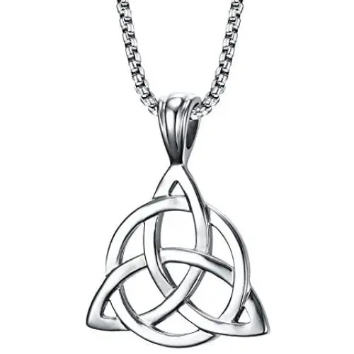 MPRAINBOW 316L Stainless Steel Irish Celtic Knot Trinity Necklace for Men Boy,Triquetra Trinity Triangle Pendant Necklace,Good Luck Vintage Irish Trinity Jewelry,24'' Box Chain