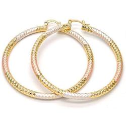 Bling Bling NY Womens Tri Color Hugs & Kisses Necklace Bracelet Large Sized Round Hoop Earring Set Stampato Stainless Steel Anti-Tarnish