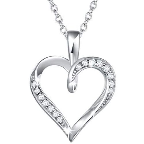 Agvana Sterling Silver Heart Necklace for Women Simulated Diamond Cubic Zirconia CZ Infinity Love Heart Dainty Pendant Jewelry Anniversary Birthday Gifts for Her Teen Girls Wife Her Yourself, 16+2