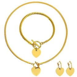 FAMARINE Jewelry Set Gold Heart Pendant Necklace and Women Heart Bracelet Gold Hoop Earrings for Women, Mothers Day Gift