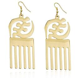 Goldtone Adinkra Symbols of West Africa Design Dangle Earrings (R-3745)