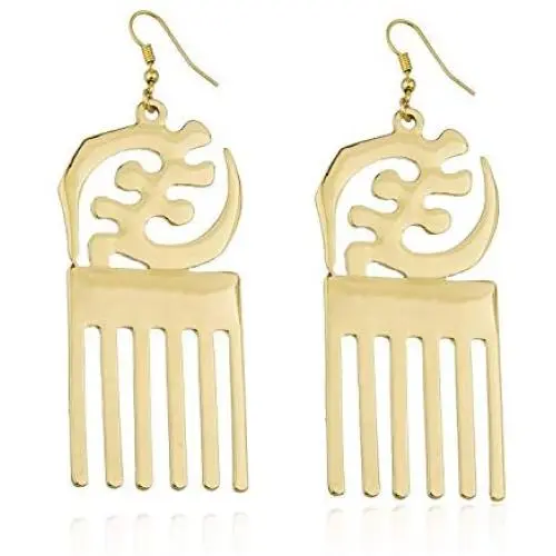 Goldtone Adinkra Symbols of West Africa Design Dangle Earrings (R-3745) Goldtone Adinkra Symbols of West Africa Design Dangle Earrings (R-3745)
