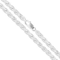 Sterling Silver Mens Diamond-Cut Rope Chain 3mm 3.3mm 3.7mm 4.7mm 5.4mm 6mm 7mm 8mm Solid 925 Italy Heavy Necklace