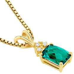 14 Karat Yellow Gold Radiant Cut 1.00 Carats Created Emerald Diamond Pendant