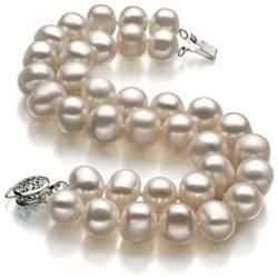 Leonora White 8-9mm Double Strand A Quality Freshwater 925 Sterling Silver Cultured Pearl Bracelet