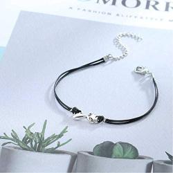 Olbye Cat Bracelet Black Hemp Bracelet Personalize Hand Chain Jewelry Cat Lover Gift for Women and Teen Girls