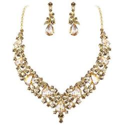 BriLove Womens Costume Elegant Crystal Teardrop Cluster Statement Necklace Dangle Earrings Set