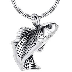 constanlife Cremation Jewelry for Ashes Stainless Steel Fish Shape Design Memorial Urn Necklace Keepsake Jewelry Gift Men Women Multifunction Necklace