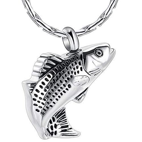 constanlife Cremation Jewelry for Ashes Stainless Steel Fish Shape Design Memorial Urn Necklace Keepsake Jewelry Gift Men Women Multifunction Necklace