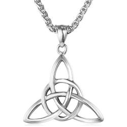 U7 Celtic Cross Necklace Ancient Norse Viking Jewelry Stainless Steel Irish Knot Pendant Vintage Wicca Pantagram Necklace for Men Women,with Chain 22 Inch
