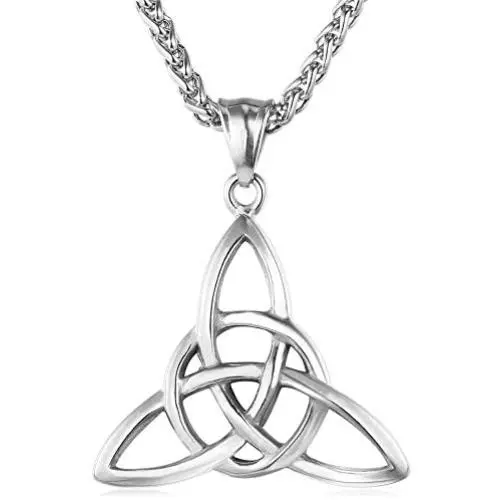 U7 Celtic Cross Necklace Ancient Norse Viking Jewelry Stainless Steel Irish Knot Pendant Vintage Wicca Pantagram Necklace for Men Women,with Chain 22 Inch