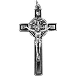 VILLAGE GIFT IMPORTERS 3'' Saint Benedict Pectoral Cross Pendant | Silver or Gold with Black Lining | Comes with Informational Card | Christian Jewelry