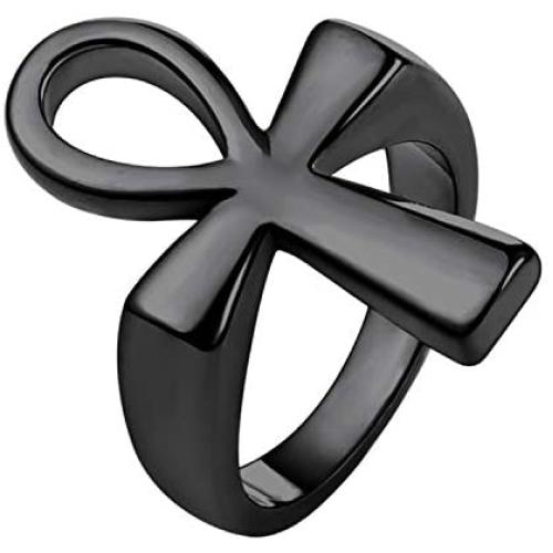 U7 Men Women Stainless Steel Polished Fashion Egyptian Jewelry Customizable Ankh Cross/Eye of Horus Ring, Size 7 to 12, with Gift Box, Color Silver, Black, Gold