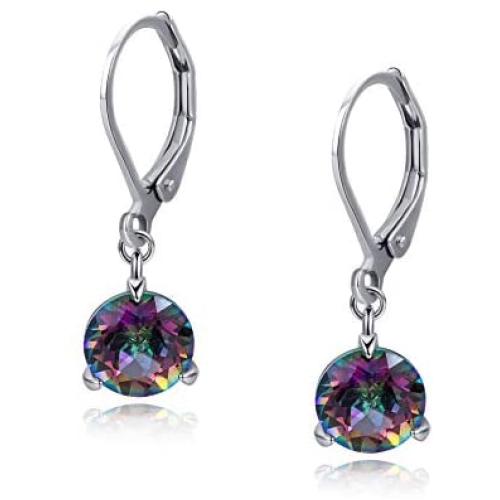 18K White Gold Plated Mystic Fire Topaz Leverback Earrings Hypoallergenic Jewelry For Women Girls