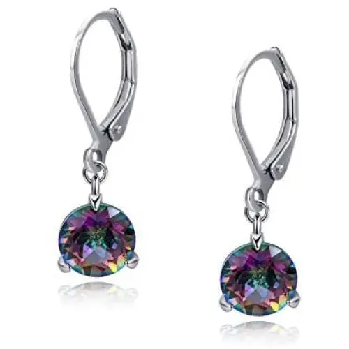 18K White Gold Plated Mystic Fire Topaz Leverback Earrings Hypoallergenic Jewelry For Women Girls 18K White Gold Plated Mystic Fire Topaz Leverback Earrings Hypoallergenic Jewelry For Women Girls