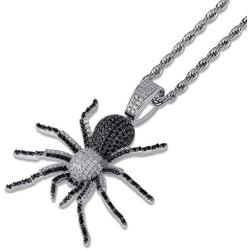 JINAO Hip Hop Iced Out Spider Design Pendant Necklace with Micropave Simulated Diamond