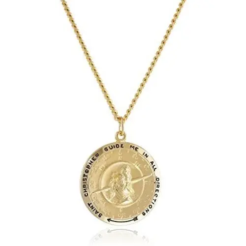 Amazon Collection Mens 14k Gold-Filled Round Saint Christopher Compass Medal with Stainless Steel Chain, 24'' Amazon Collection Mens 14k Gold-Filled Round Saint Christopher Compass Medal with Stainless Steel Chain, 24''