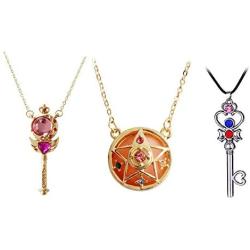 Bo Feng 3Pcs Cartoon Sailor Moon Pendant for Cosplay Women Girls Gifts Accessories Prop Tsukino Usagi Heart Shaped Necklace