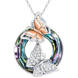 Sterling Silver Butterfly Pendant Neacklace with Crystal from Swarovski, Butterfly Jewelry Gift for Her