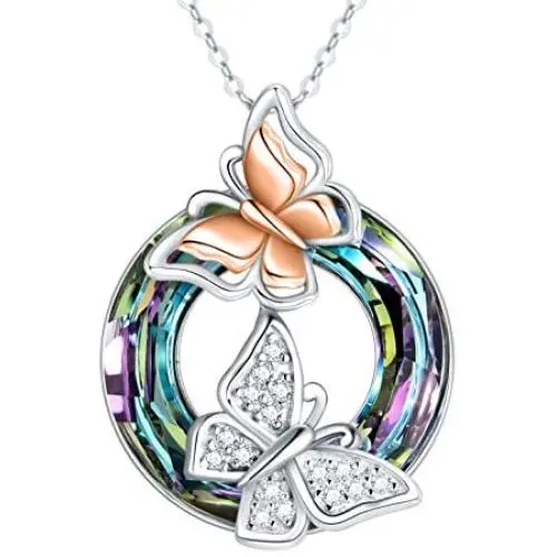Sterling Silver Butterfly Pendant Neacklace with Crystal from Swarovski, Butterfly Jewelry Gift for Her