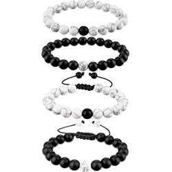 BBTO Howlite Bracelet Black Matte Agate Bracelet Couples Bracelet Distance Bracelet Energy Beads Bracelet (Style Set 1, 4 Pieces)