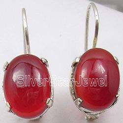 SilverStarJewel 925 Sterling Silver 10 x 14 mm Cab Carnelian Earrings 1.1'' Ladies Jewelry