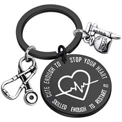 FUSTMW Nurse Gifts Keychain Nursing Graduation Student Gift RN NP Nurses Jewelry Medical Technician Gift Cute Enough to Stop Your Heart Skilled Enough to Restart It