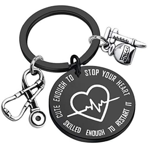 FUSTMW Nurse Gifts Keychain Nursing Graduation Student Gift RN NP Nurses Jewelry Medical Technician Gift Cute Enough to Stop Your Heart Skilled Enough to Restart It