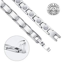 Feraco Magnetic Bracelet for Women Arthritis Pain Relief Sleek Stainless Steel 3500 Gauss Strong Magnet Therapy Bracelets