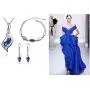 Graces Dawn Beautiful Cubic Zirconia with Platinum Plated Chain Necklace Angel Elf Pendant Mosaic Crystal Necklace Bracelet and Earrings Set Necklace 18'' (Royal Blue)