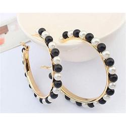Large Hoop Dangle Earring Black White Pearl Earring With Stainless Steel Pin Big Circle Loop Earrings For Women Girls Jewelry