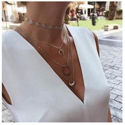 Chargances Silver Crescent Moon Pendant Long Chain Necklace Stars Choker for Women and Girls Ladies Delicate Jewelry Sexy Boho Multi Layered Necklace