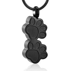 Stainless Steel Double Paw Print Urn Pendant Memorial Ash Keepsake Cremation Jewelry