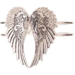 Jewelry Nexus Angel Wings Heart Silver-Tone Hinged Statement Cuff Bracelet