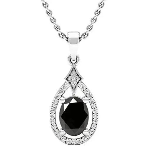 Dazzlingrock Collection 14K 8X6 MM Oval Gemstone & Round Diamond Ladies Pendant (Silver Chain Included), White Gold Dazzlingrock Collection 14K 8X6 MM Oval Gemstone & Round Diamond Ladies Pendant (Silver Chain Included), White Gold