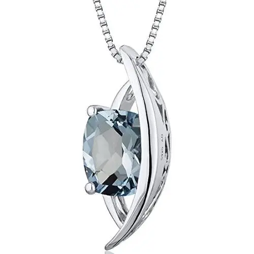 Intricate 1.25 carats Radiant Checkerboard Cut Sterling Silver Rhodium Finish Aquamarine Pendant Intricate 1.25 carats Radiant Checkerboard Cut Sterling Silver Rhodium Finish Aquamarine Pendant