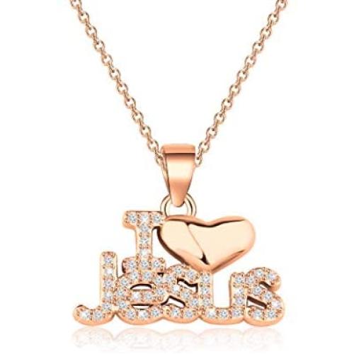MAOFAED Religious Gift Baptism Gift I Love Jesus Chrtistian Jewelry Jesus Pendant Necklace Gift for Women