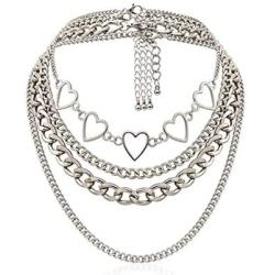 tenghong2021 Silver Layered Choker Necklace Simple Hearts Necklace Lolita Choker Chain Detachable Boho Layered Dainty Layered Cuban Chunky Chain Necklace Chic Style Jewelry for Women Girls