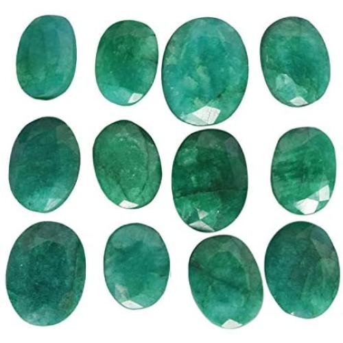 gemhub Approx 60 Ct / 12 Pcs Natural Oval Cut Colombian Loose Green Emerald Gemstones Lot