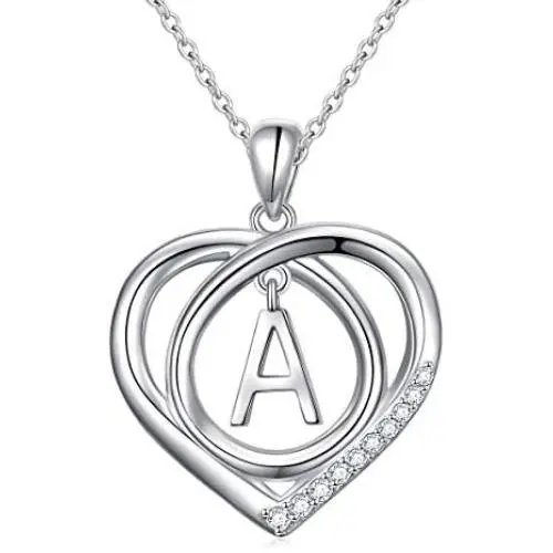 Jewelry Sterling Silver Initial Letter Alphabet A to Z Love Heart Cubic Zirconia Pendant Necklace Gift for Women Jewelry Sterling Silver Initial Letter Alphabet A to Z Love Heart Cubic Zirconia Pendant Necklace Gift for Women