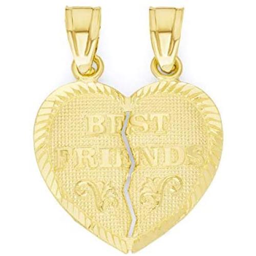 Ice on Fire Jewelry 10k Solid Gold Breakable Best Friends Heart Pendant