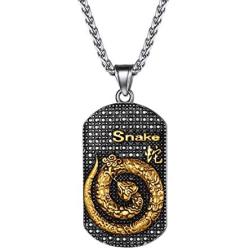 FindChic Mens Dog Tag Antiqued Finish Chinese Zodiac Sign Necklaces Stainless Steel 18K Gold Plated Kanji Pendants Customized Jewelry Birthday Gift