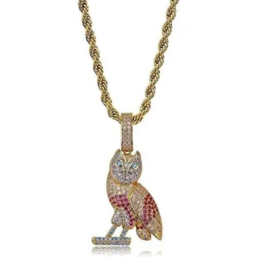 Moca Jewelry Hip Hop Iced Out Bling Personality Owl Pendent 18K Gold Plated Chain Necklace for Men Women Moca Jewelry Hip Hop Iced Out Bling Personality Owl Pendent 18K Gold Plated Chain Necklace for Men Women