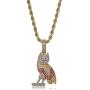 Moca Jewelry Hip Hop Iced Out Bling Personality Owl Pendent 18K Gold Plated Chain Necklace for Men Women